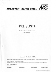 Microtech Gefell Preisliste Mikrofone 1990 deutsch