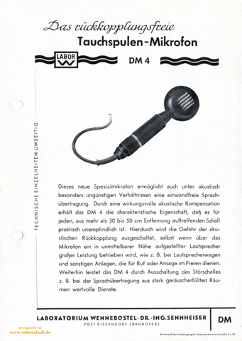 Sennheiser Labor W Prospekt DM4 (MD4) Handmikrofon 1949 deutsch