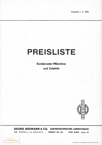 Neumann Gefell Preisliste 1968 deutsch